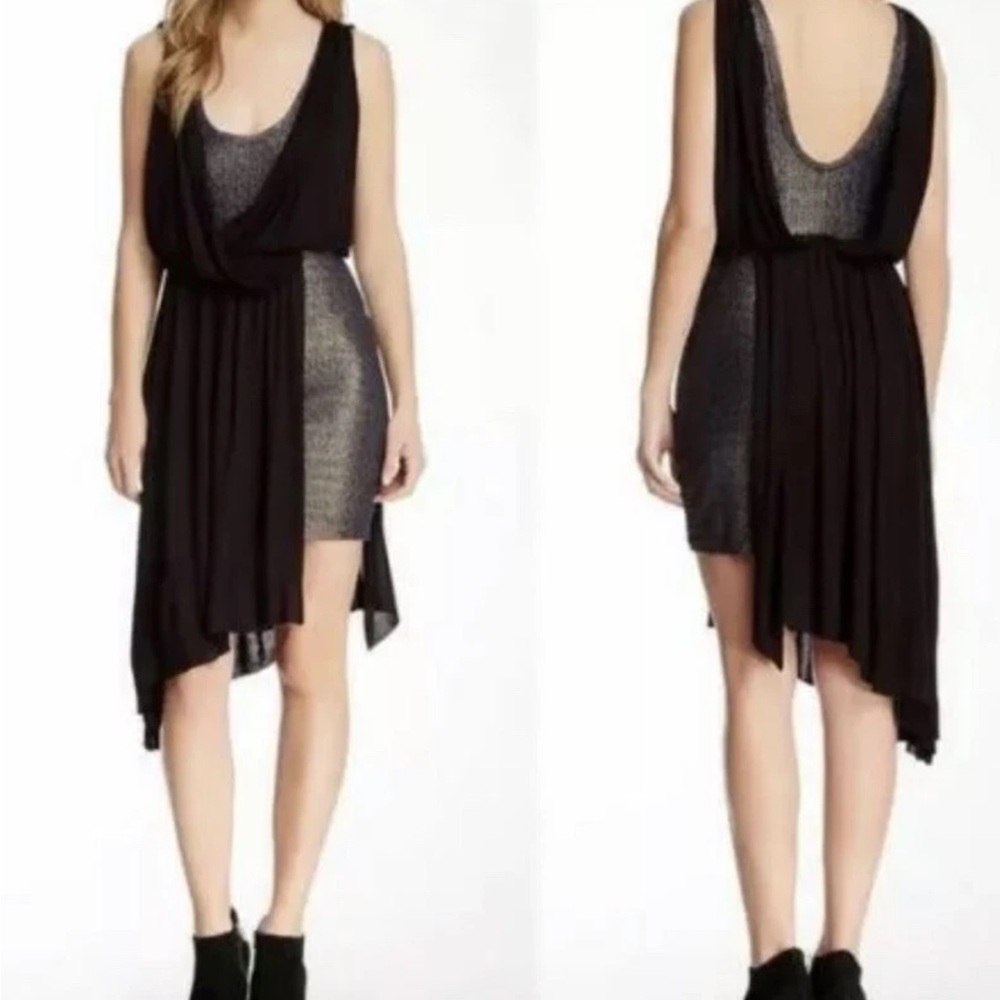Free People Eleanor Blue and Black Asymmetrical Draped Mini Dress - XS - Picture 13 of 14